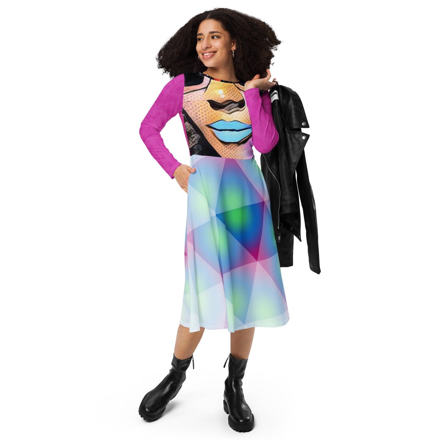 DOMI Pink Topics Midi Dress