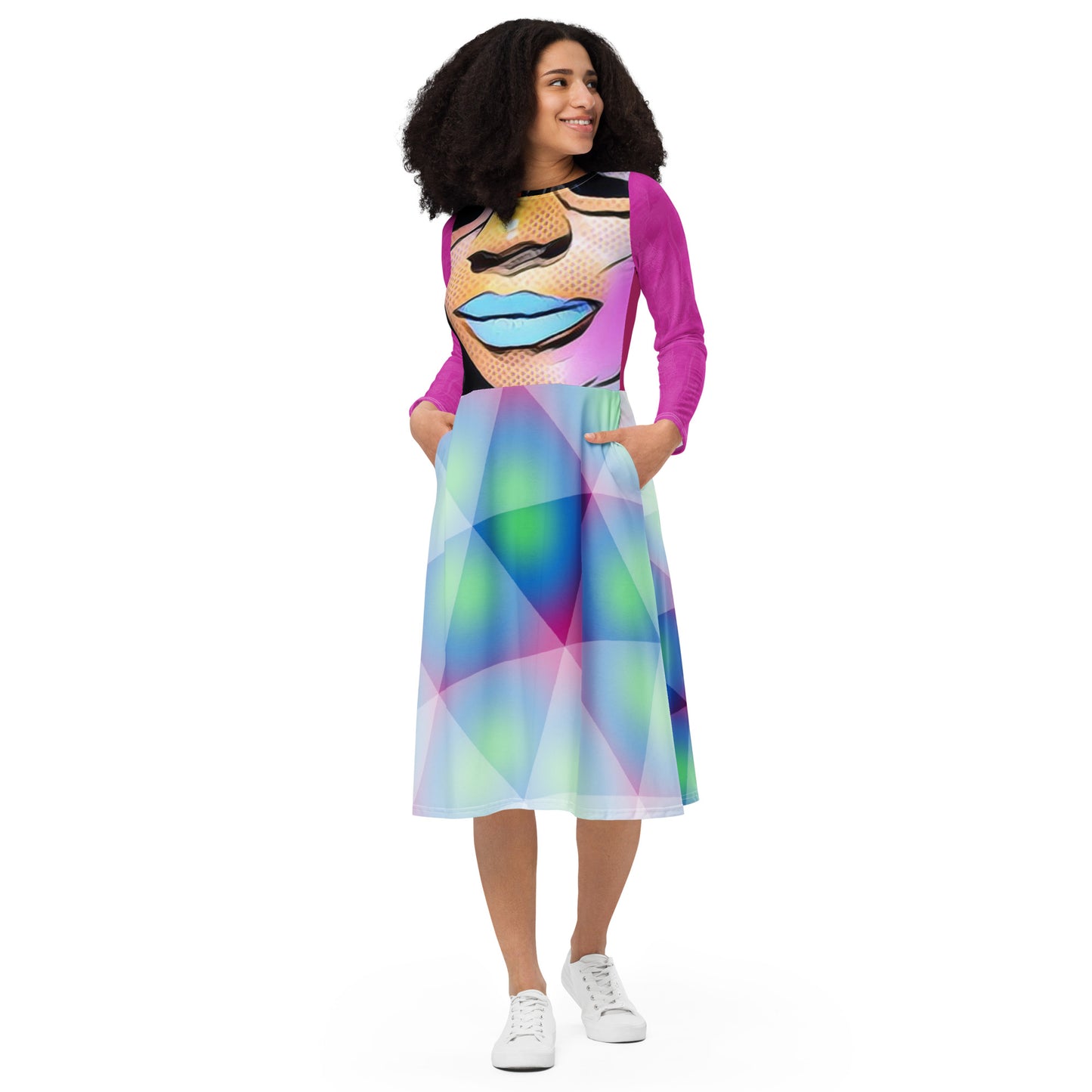 DOMI Pink Topics Midi Dress