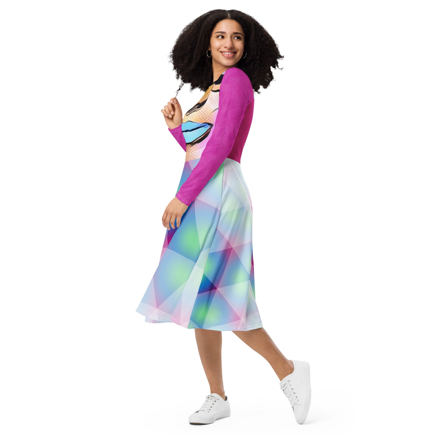 DOMI Pink Topics Midi Dress