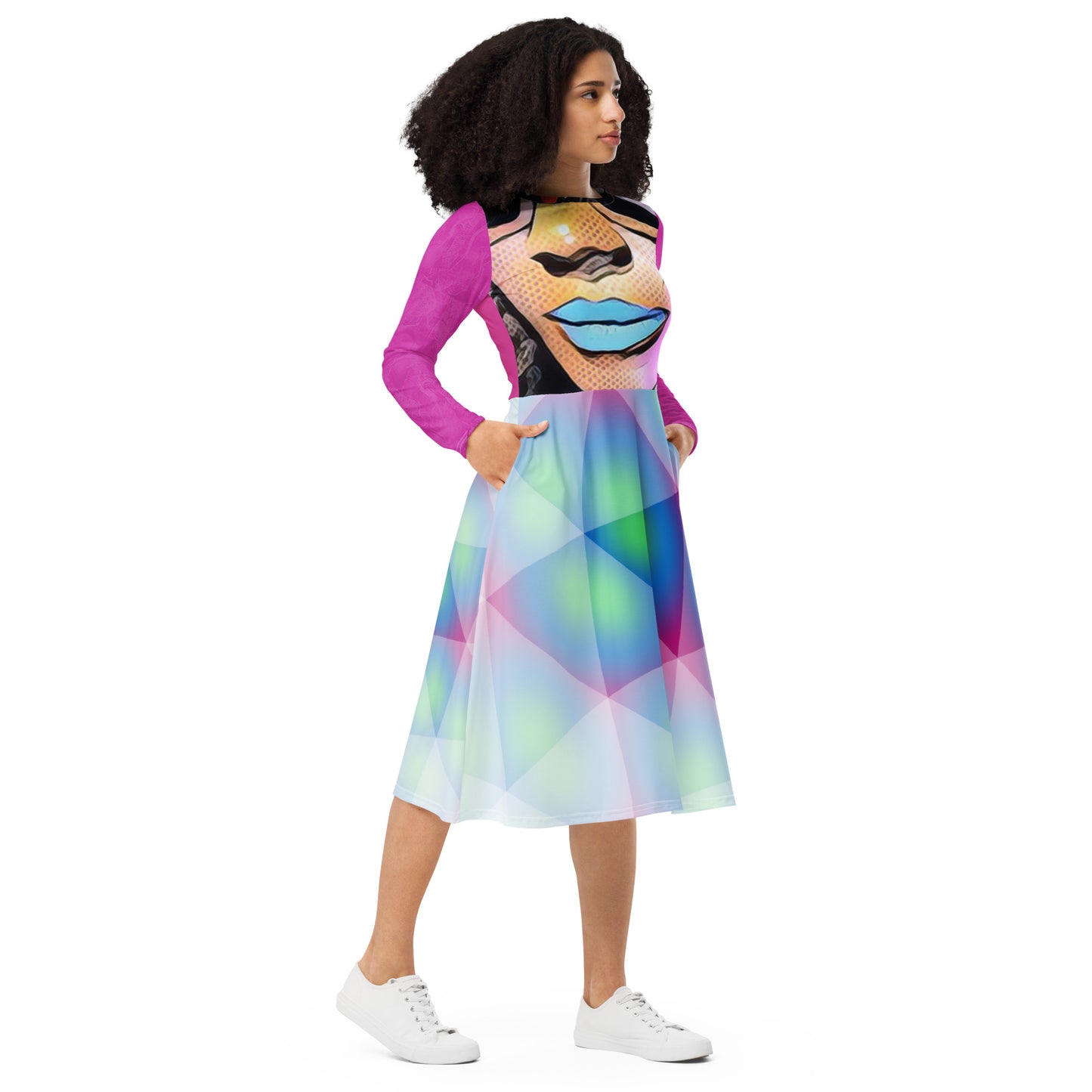 DOMI Pink Topics Midi Dress