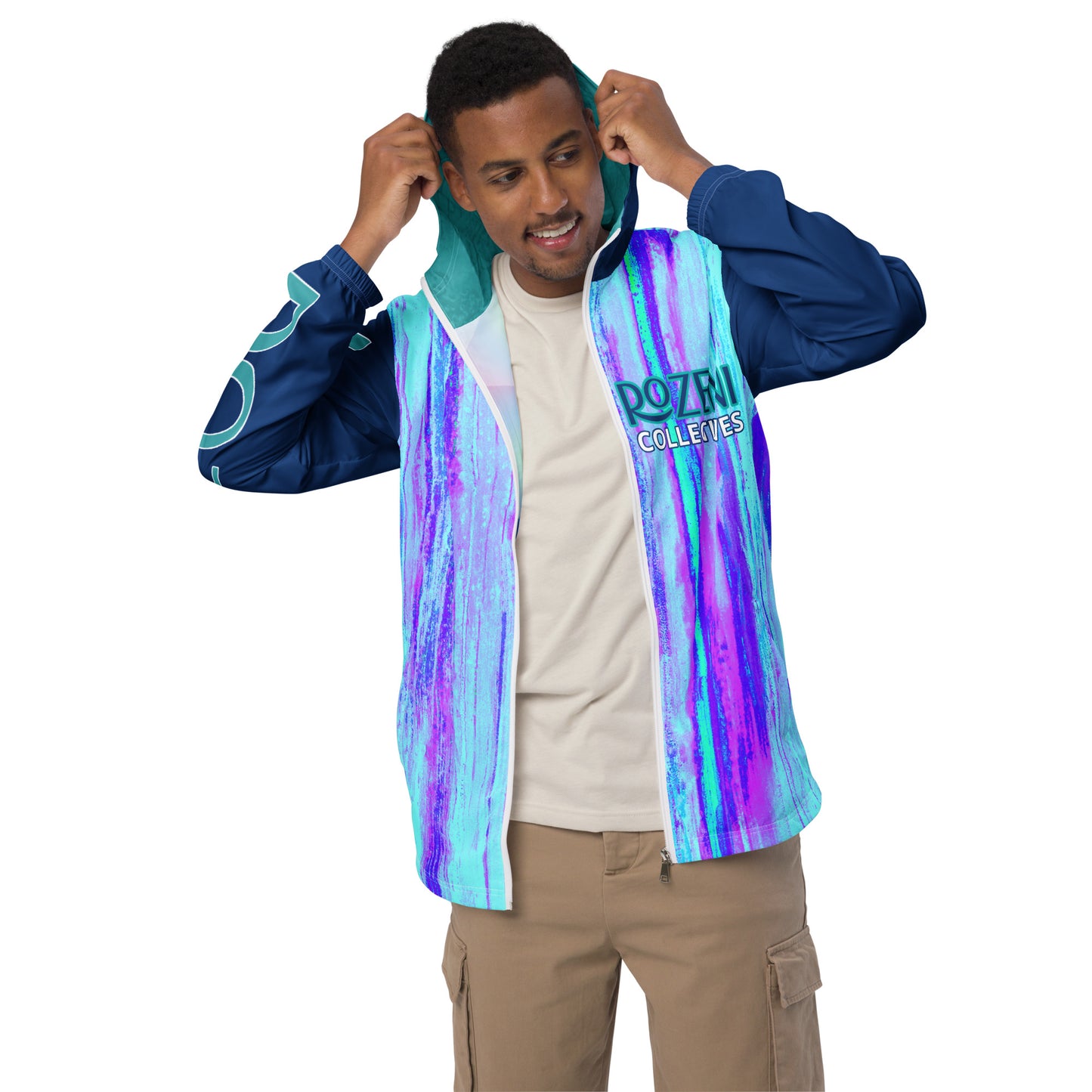 Rozeni Brand Zip Windbreaker Navy Blue Arms