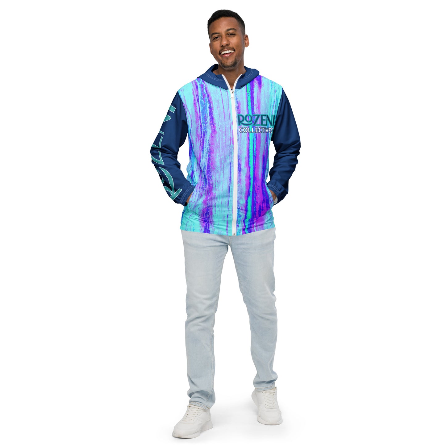 Rozeni Brand Zip Windbreaker Navy Blue Arms