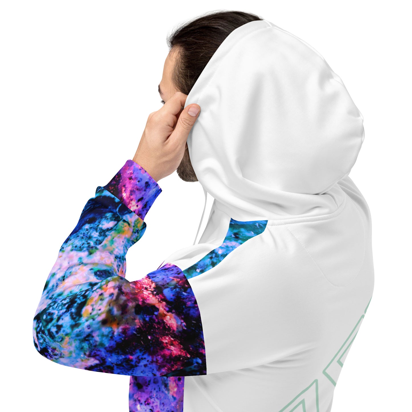 Rozeni Unisex Hoodie Coral Blue White Art