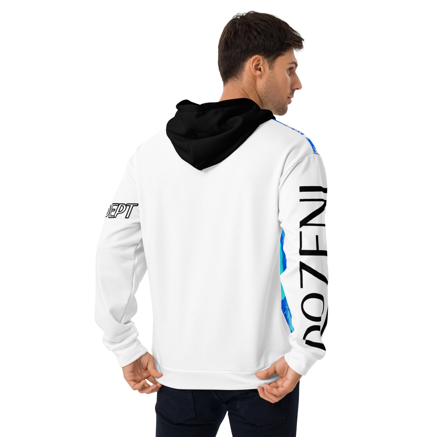 Rozeni Brand Unisex Hoodie Blue & White Black Hood