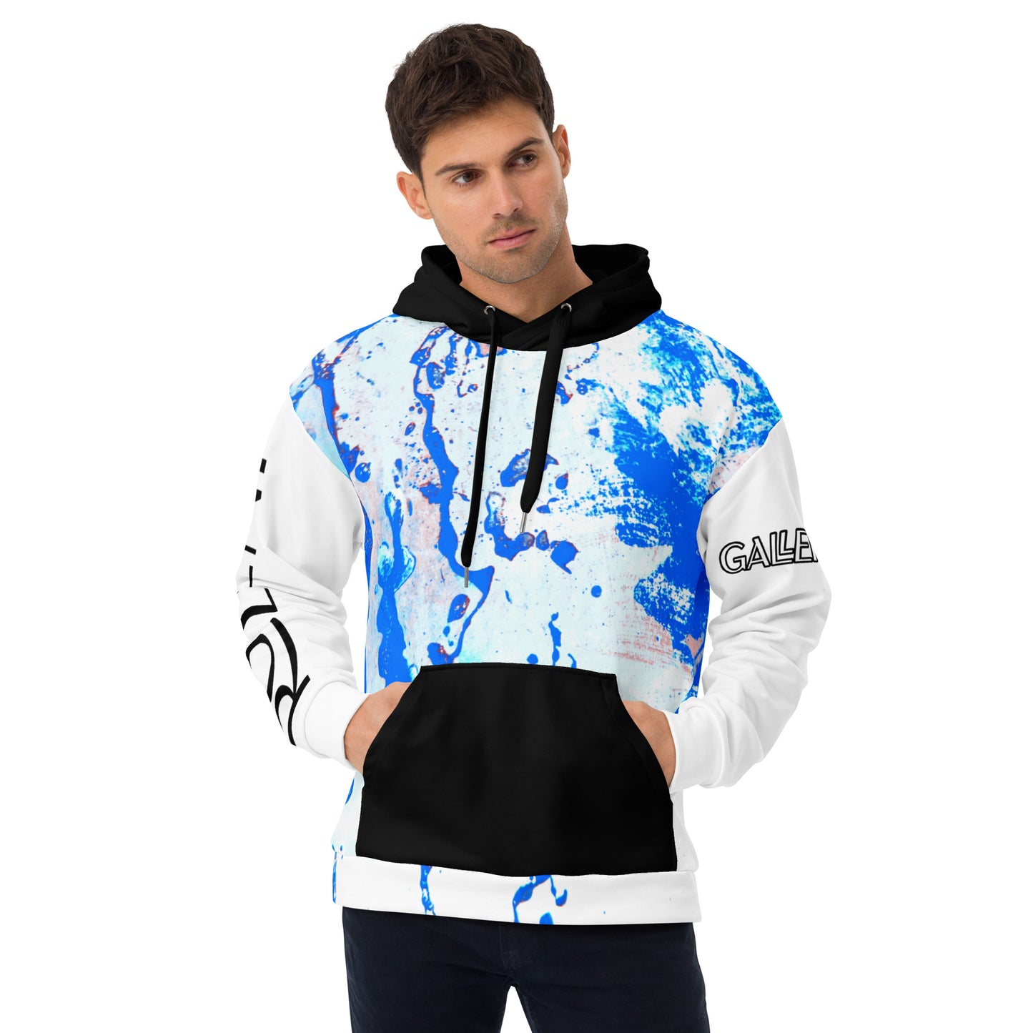 Rozeni Brand Unisex Hoodie Blue & White Black Hood