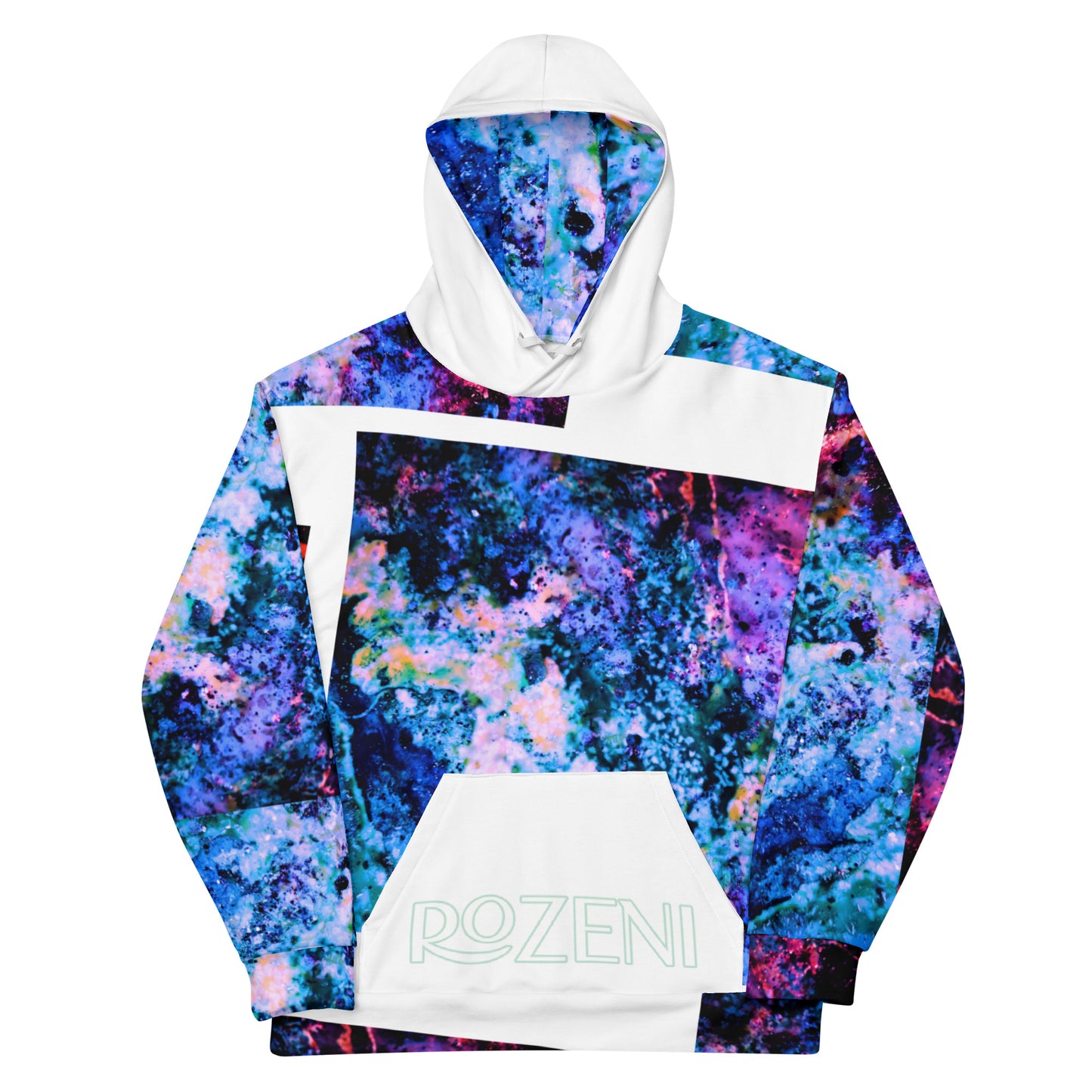 Rozeni Unisex Hoodie Coral Blue White Art