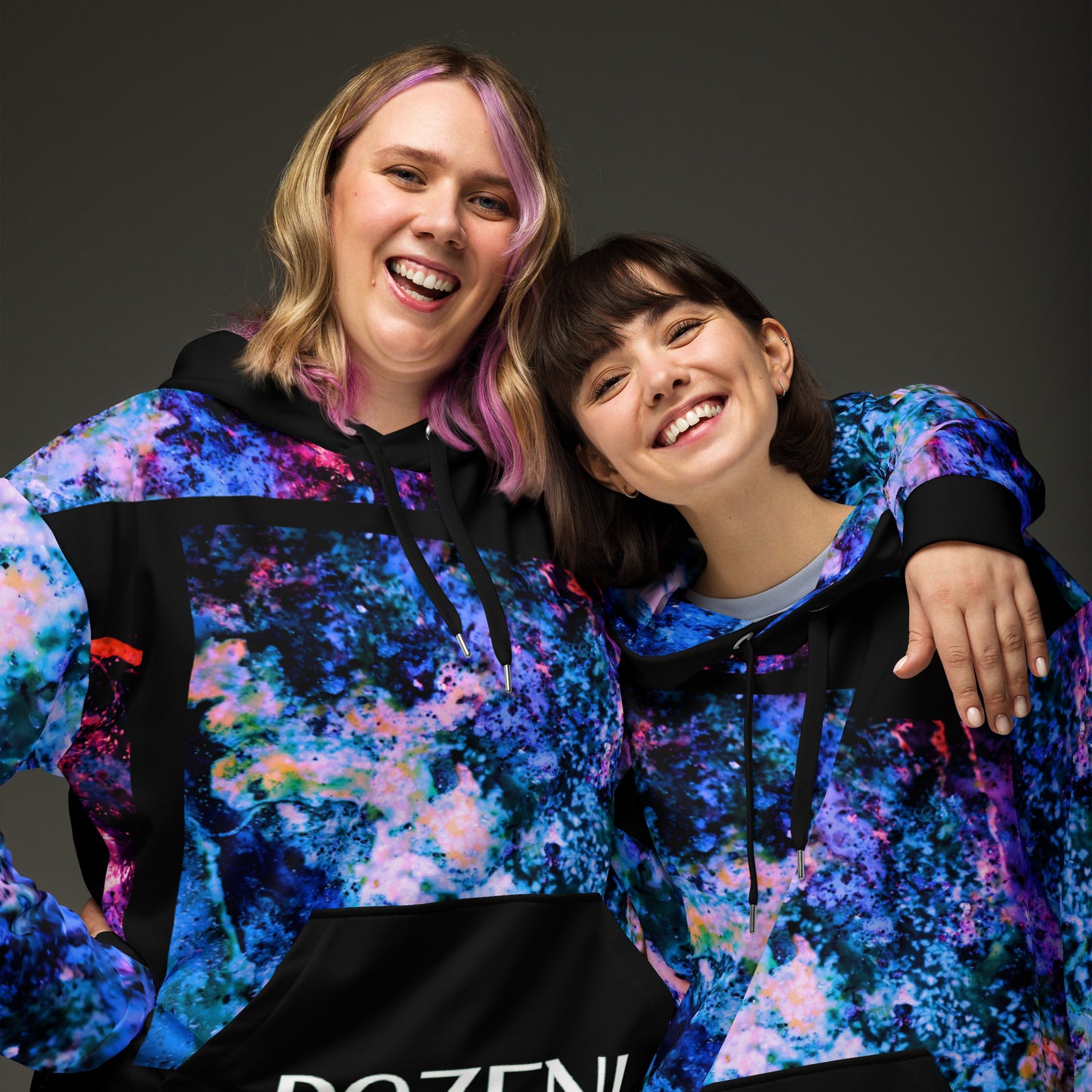 Rozeni Unisex Hoodie Coral Blue Black Art