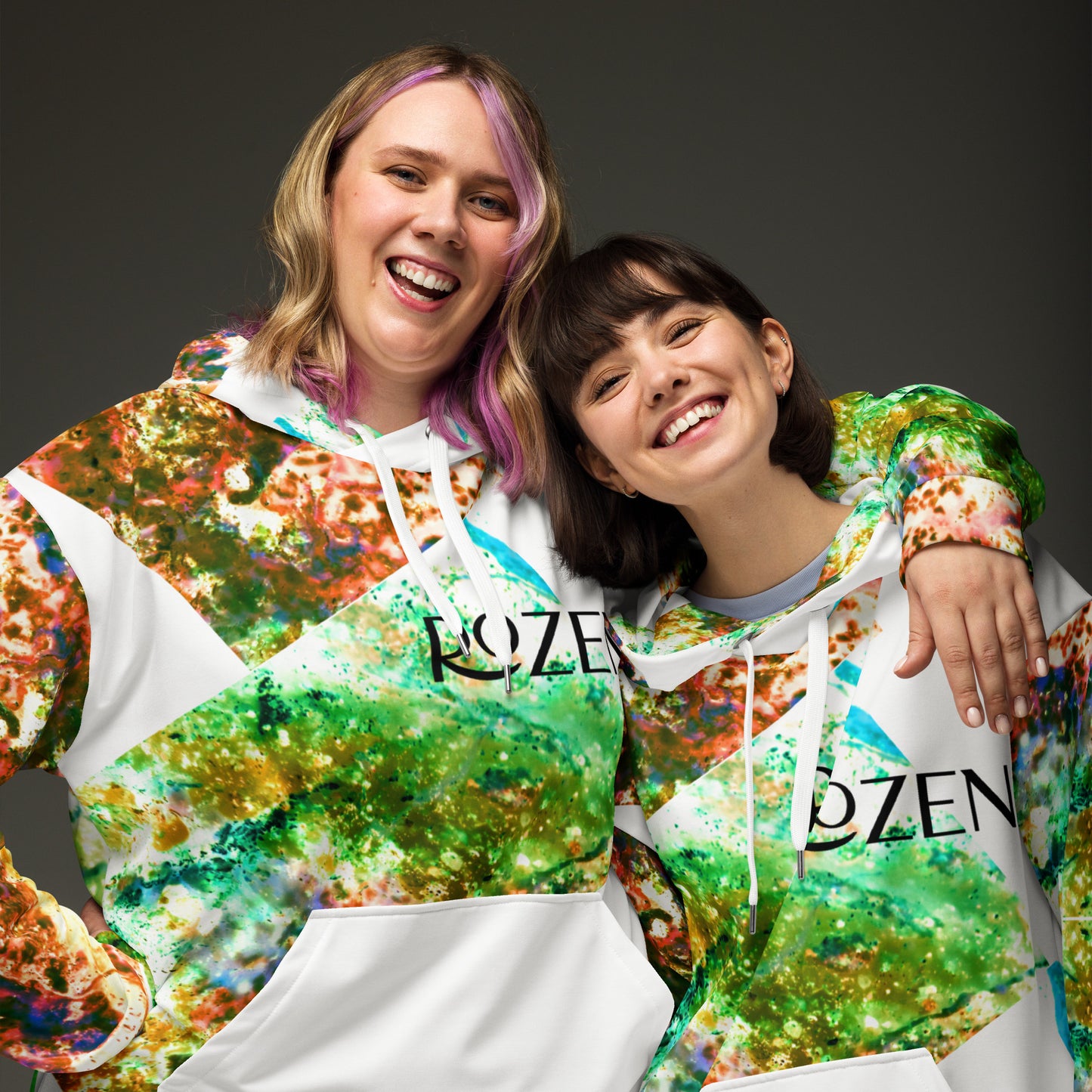 ROZENI Brand Unisex Hoodie Coral Green Art