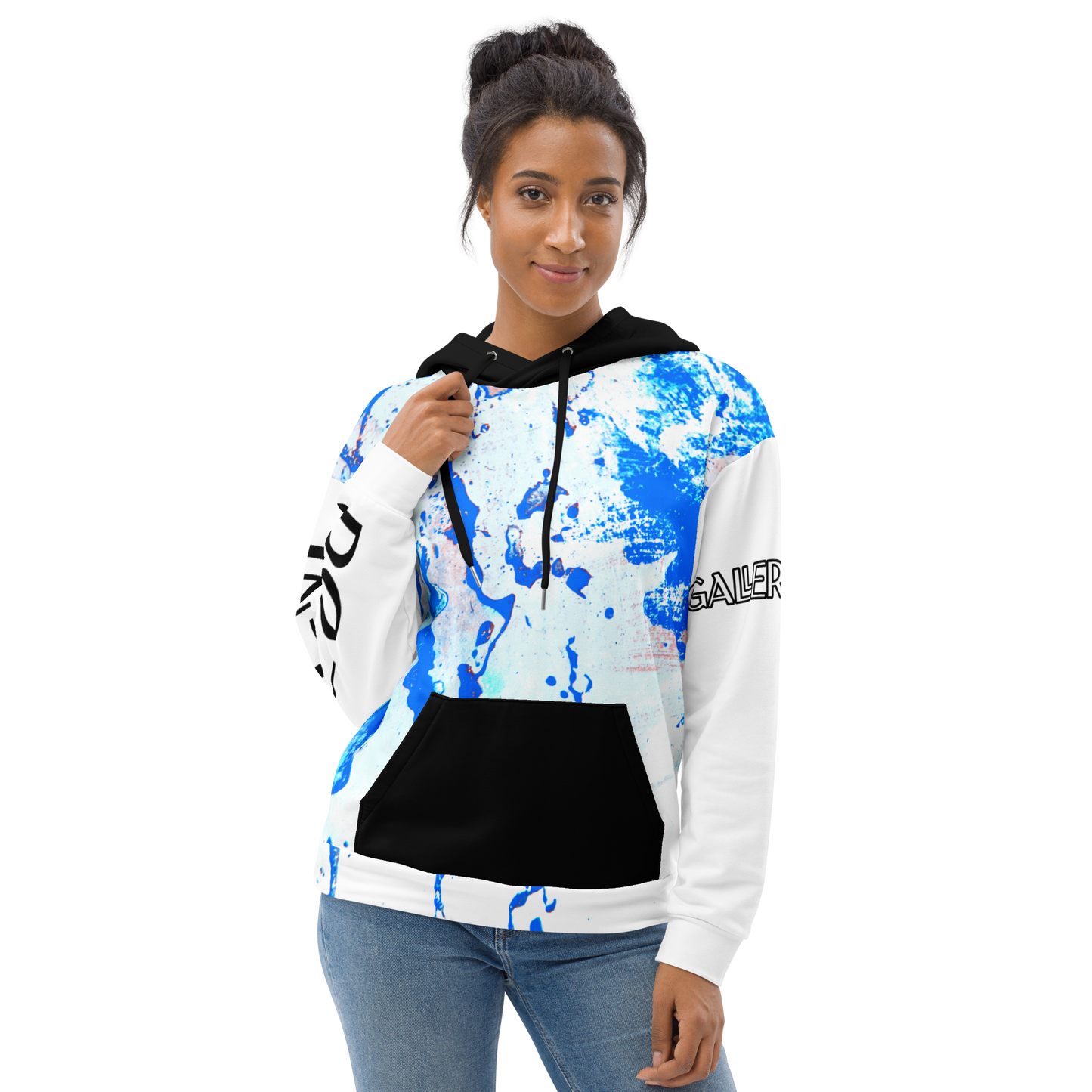 Rozeni Brand Unisex Hoodie Blue & White Black Hood