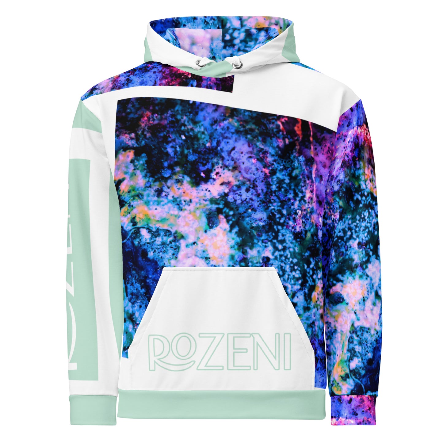 Rozeni Brand Unisex Hoodie Blue Coral & White Mint