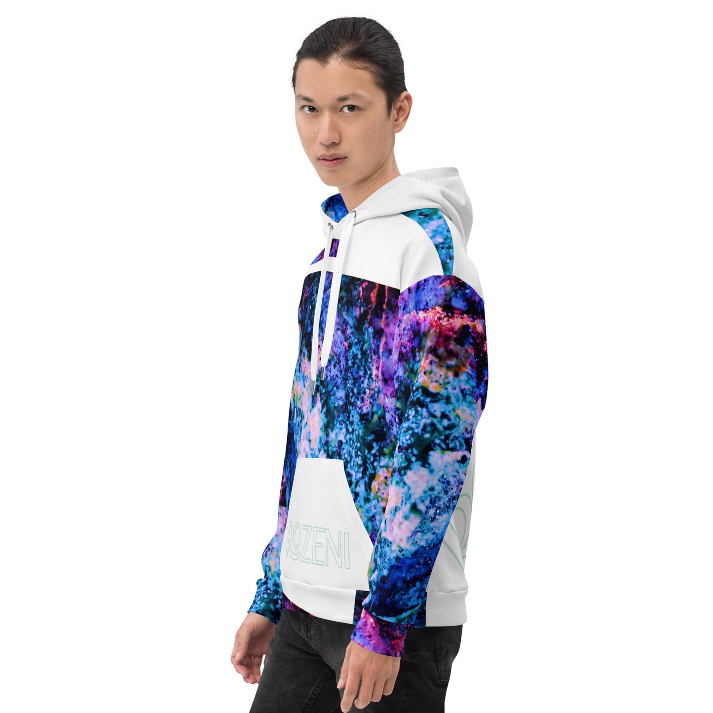 Rozeni Unisex Hoodie Coral Blue White Art