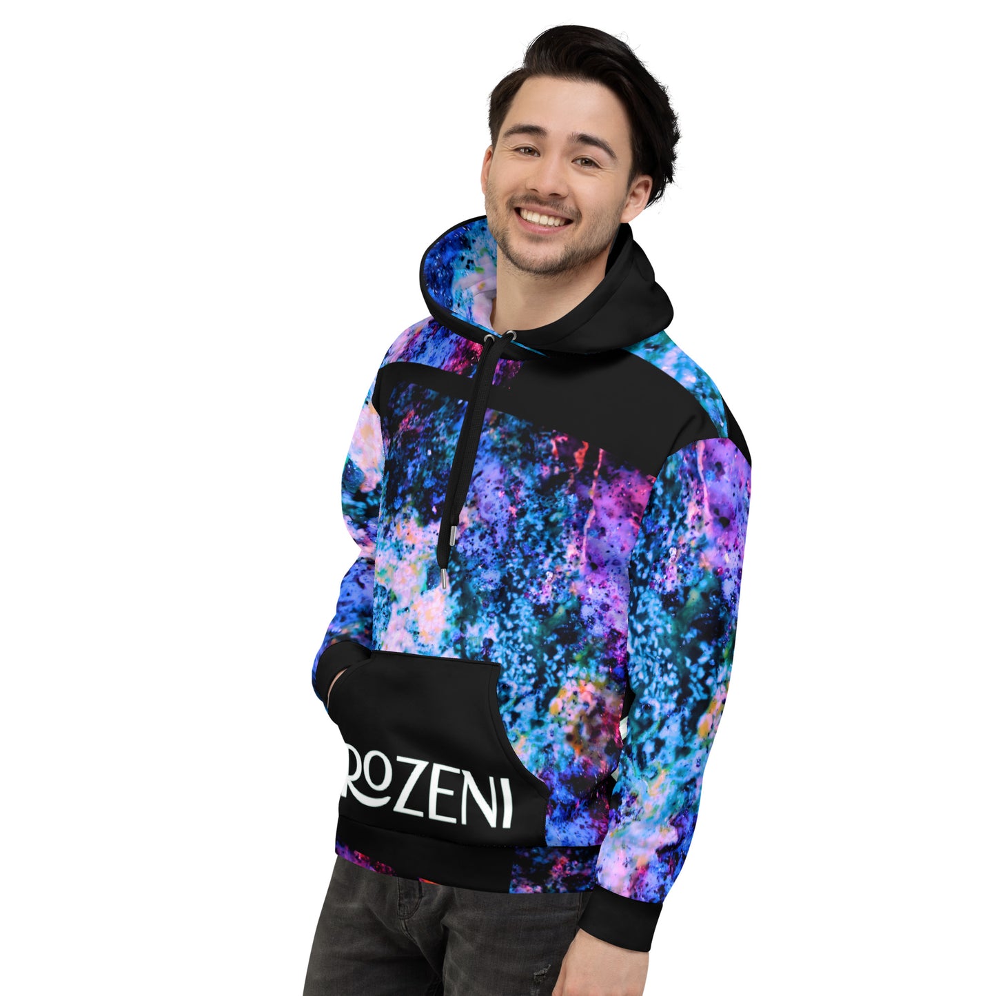 Rozeni Unisex Hoodie Coral Blue Black Art