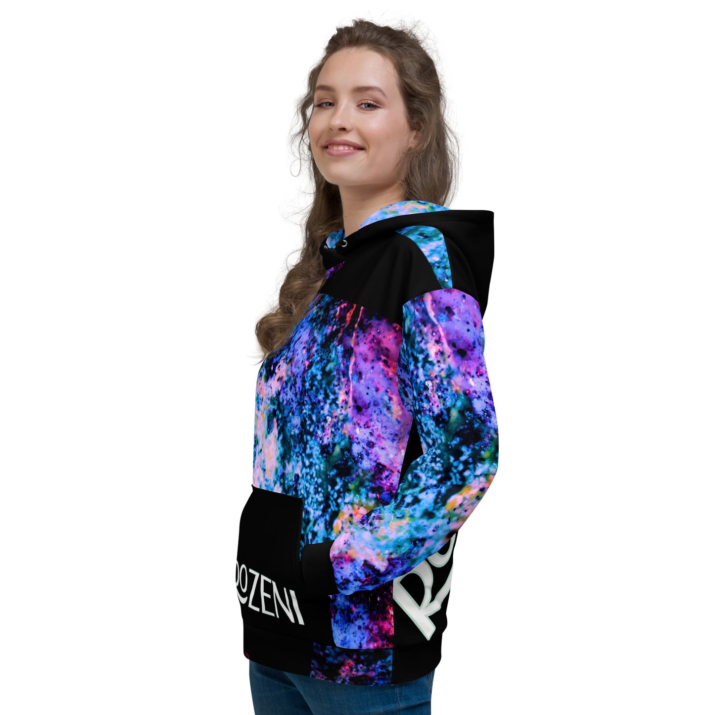 Rozeni Unisex Hoodie Coral Blue Black Art