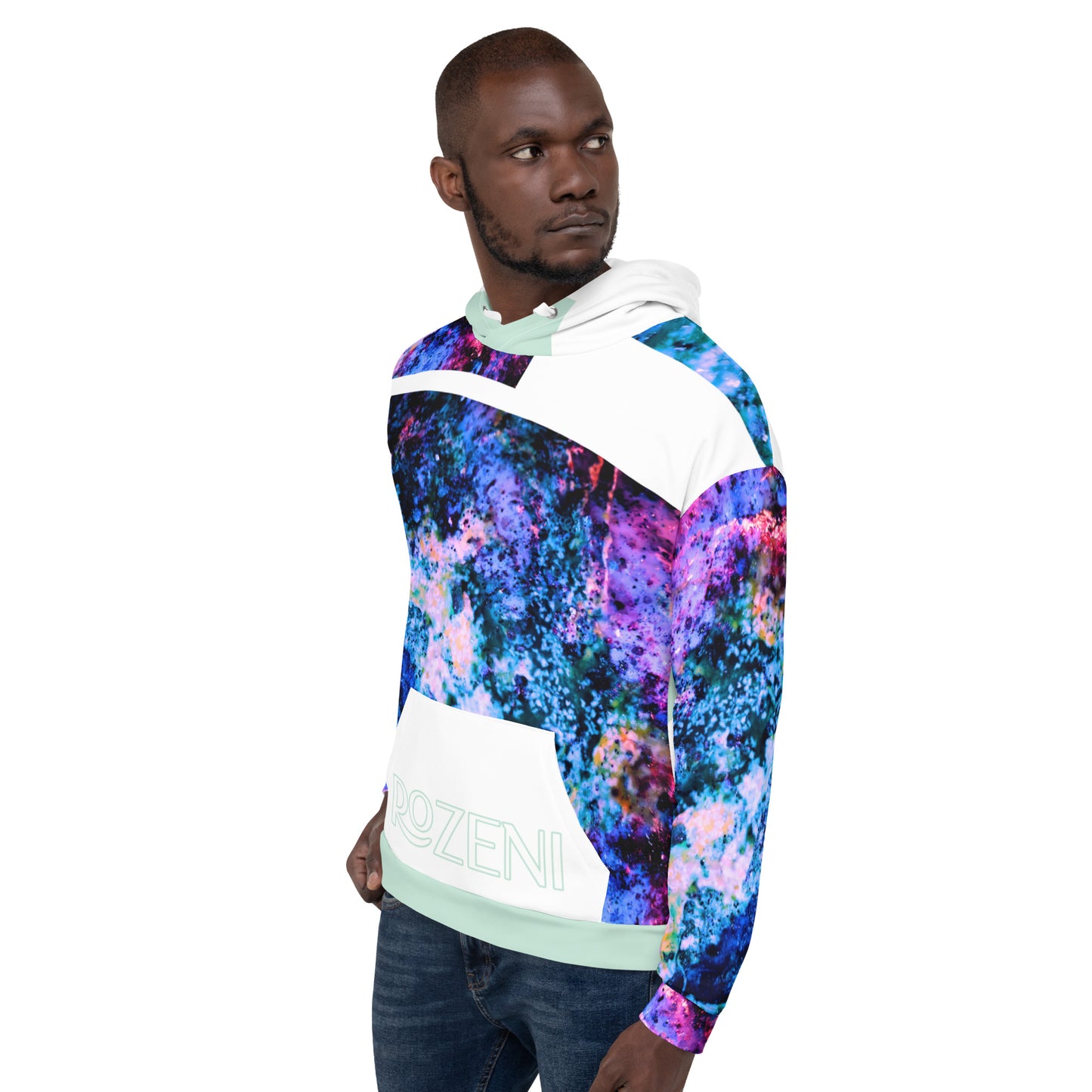 Rozeni Brand Unisex Hoodie Blue Coral & White Mint