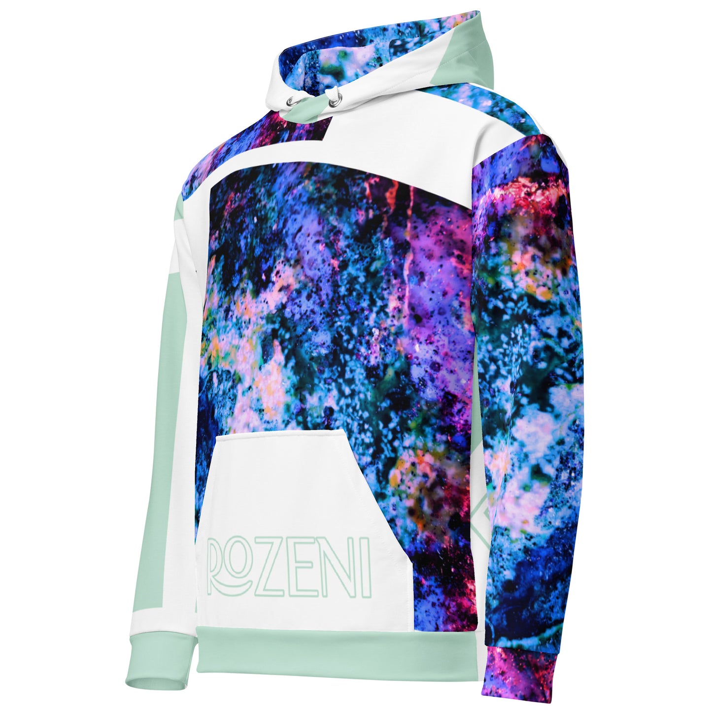 Rozeni Brand Unisex Hoodie Blue Coral & White Mint