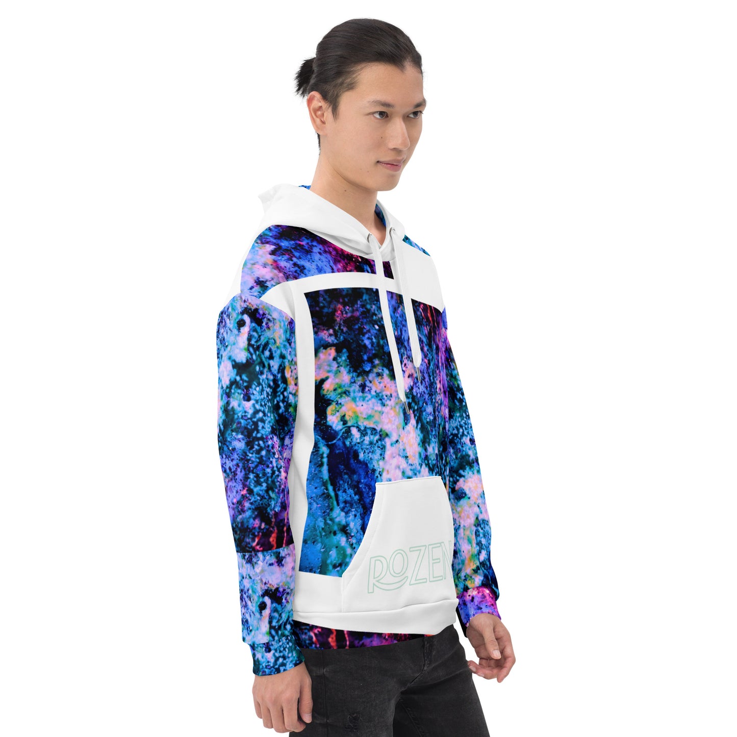 Rozeni Unisex Hoodie Coral Blue White Art