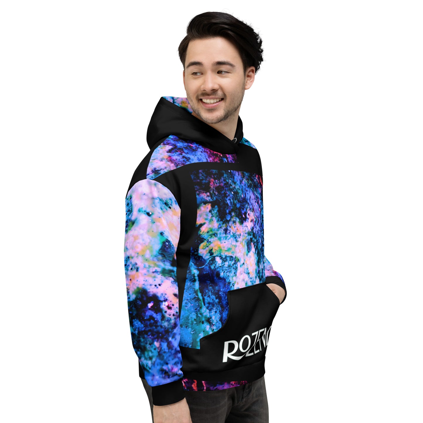 Rozeni Unisex Hoodie Coral Blue Black Art