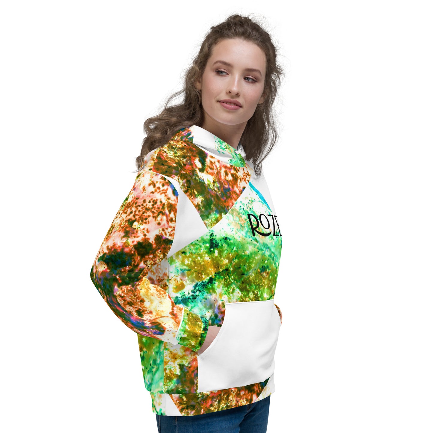 ROZENI Brand Unisex Hoodie Coral Green Art