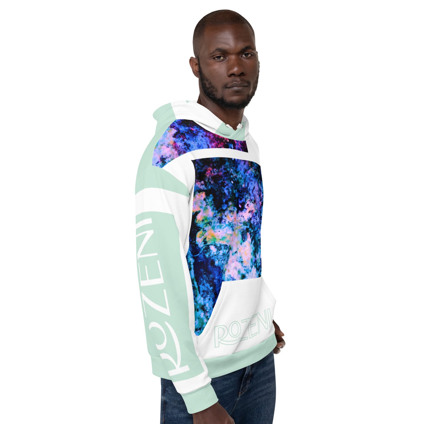Rozeni Brand Unisex Hoodie Blue Coral & White Mint