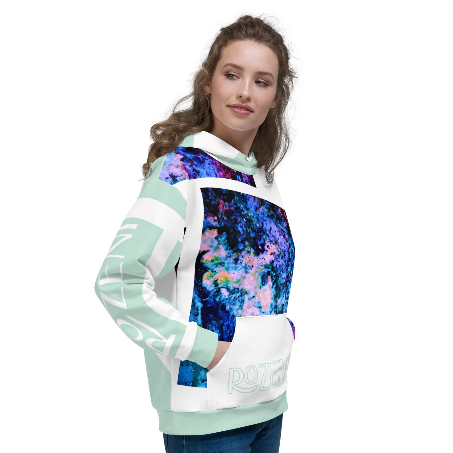 Rozeni Brand Unisex Hoodie Blue Coral & White Mint