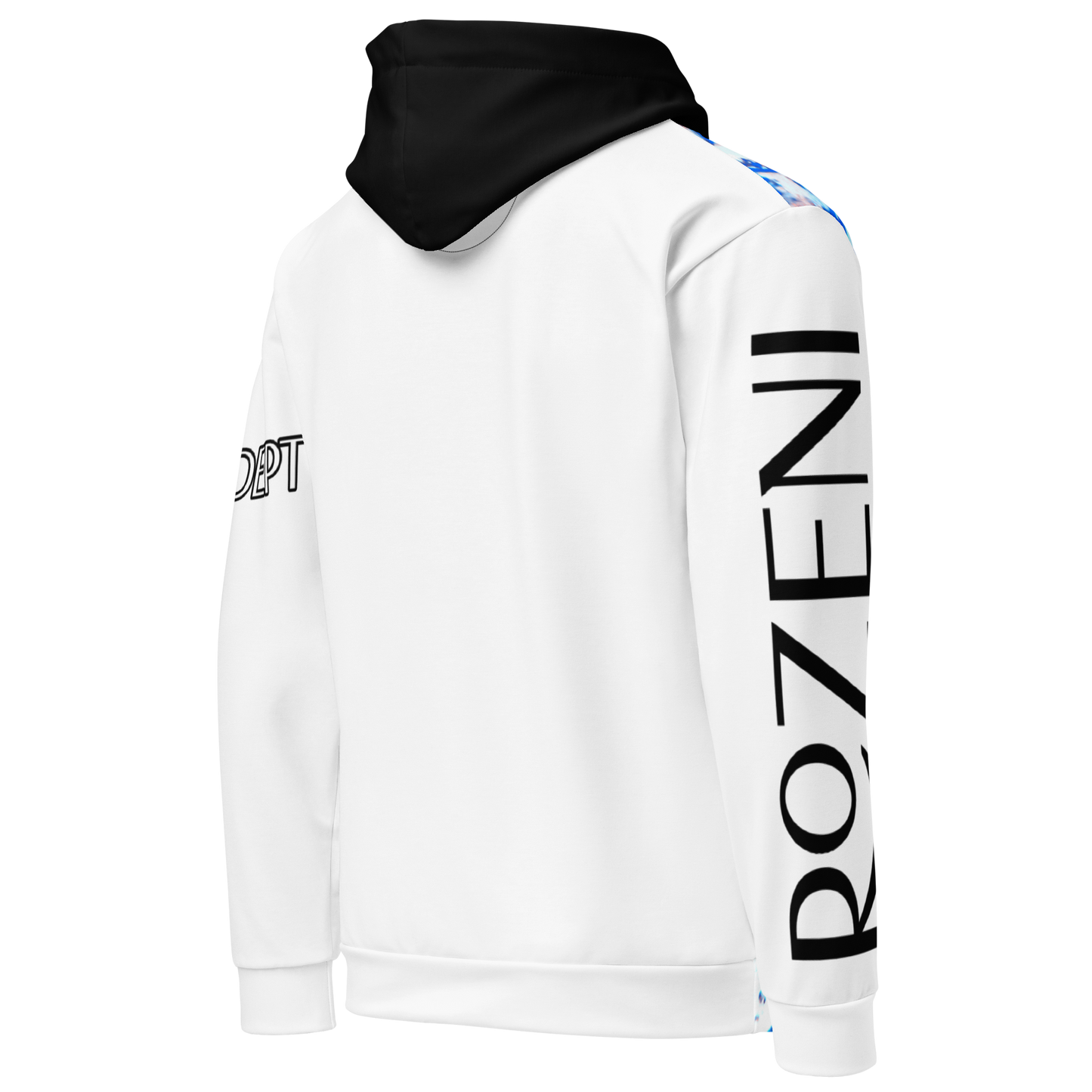 Rozeni Brand Unisex Hoodie Blue & White Black Hood