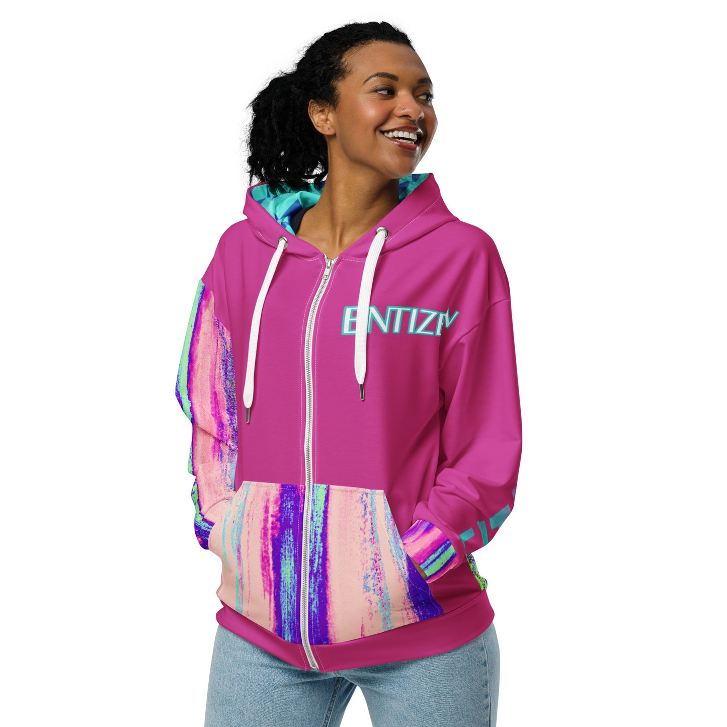 Entizen Brand Pink Tiger Fuchsia Pink Zip Hoodie