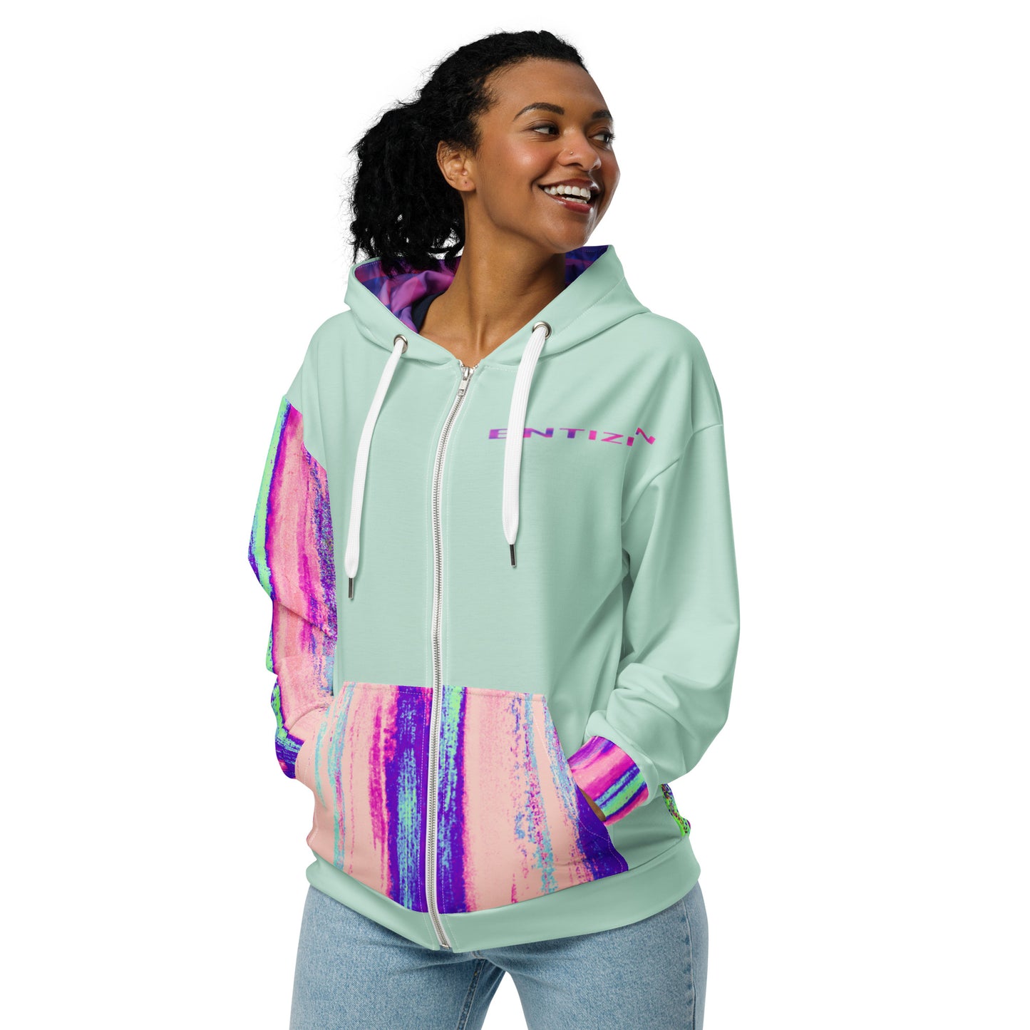 Entizen Brand Pink Tiger Mint Zip Hoodie