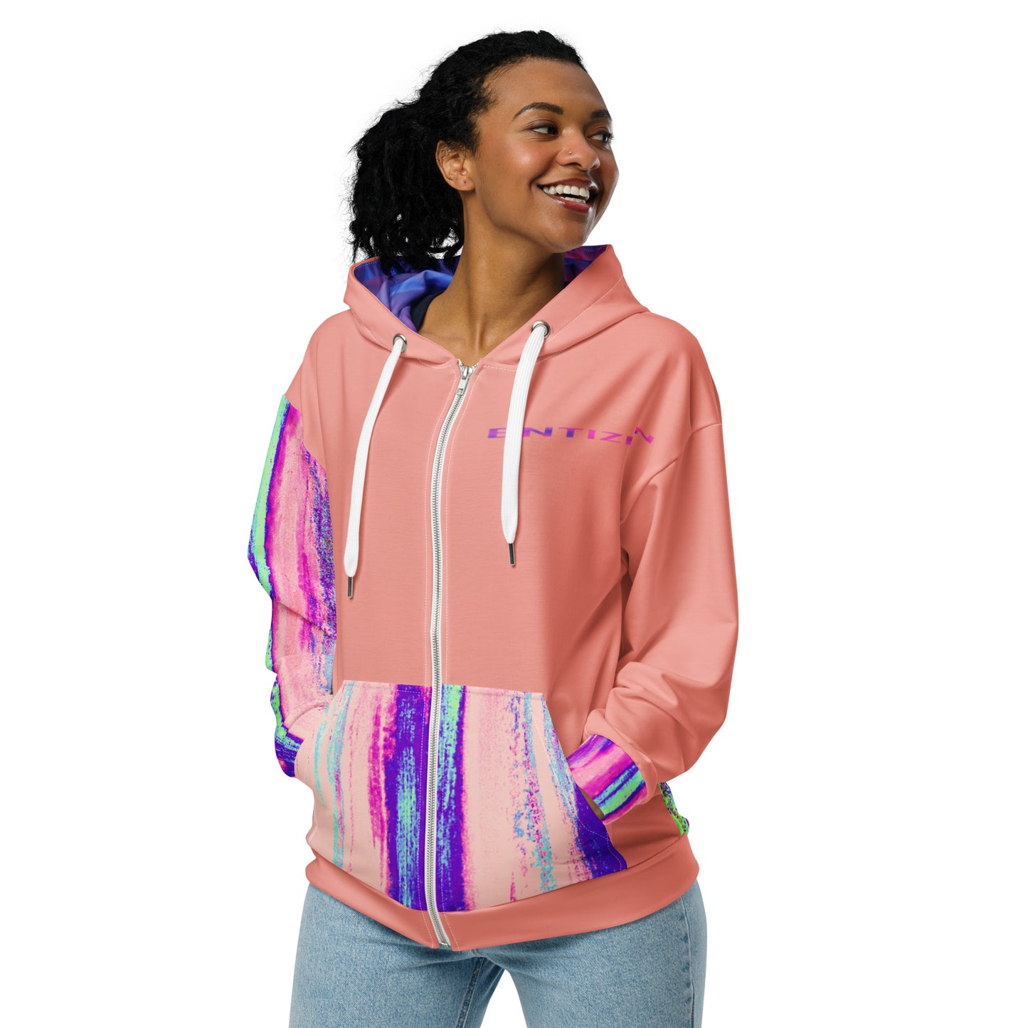 Entizen Brand Pink Tiger Zip Hoodie Pink