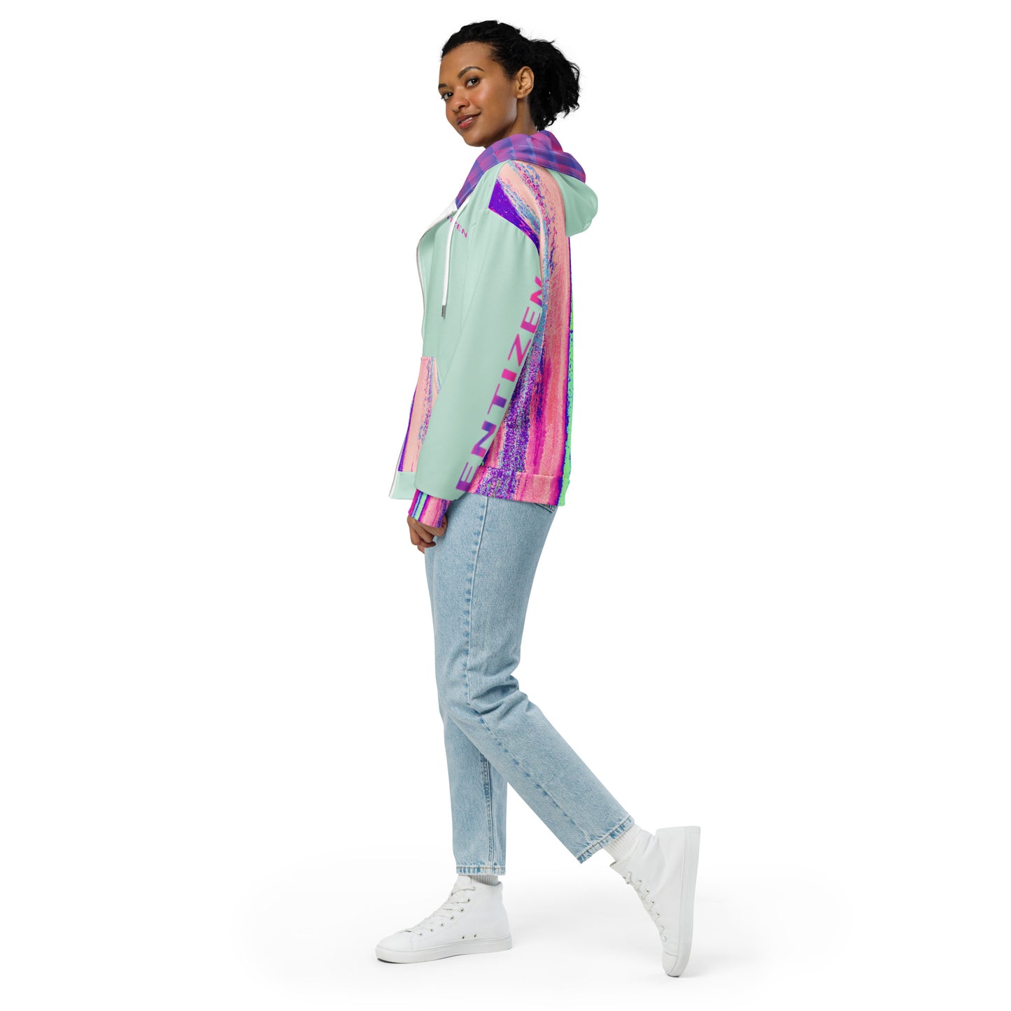 Entizen Brand Pink Tiger Mint Zip Hoodie