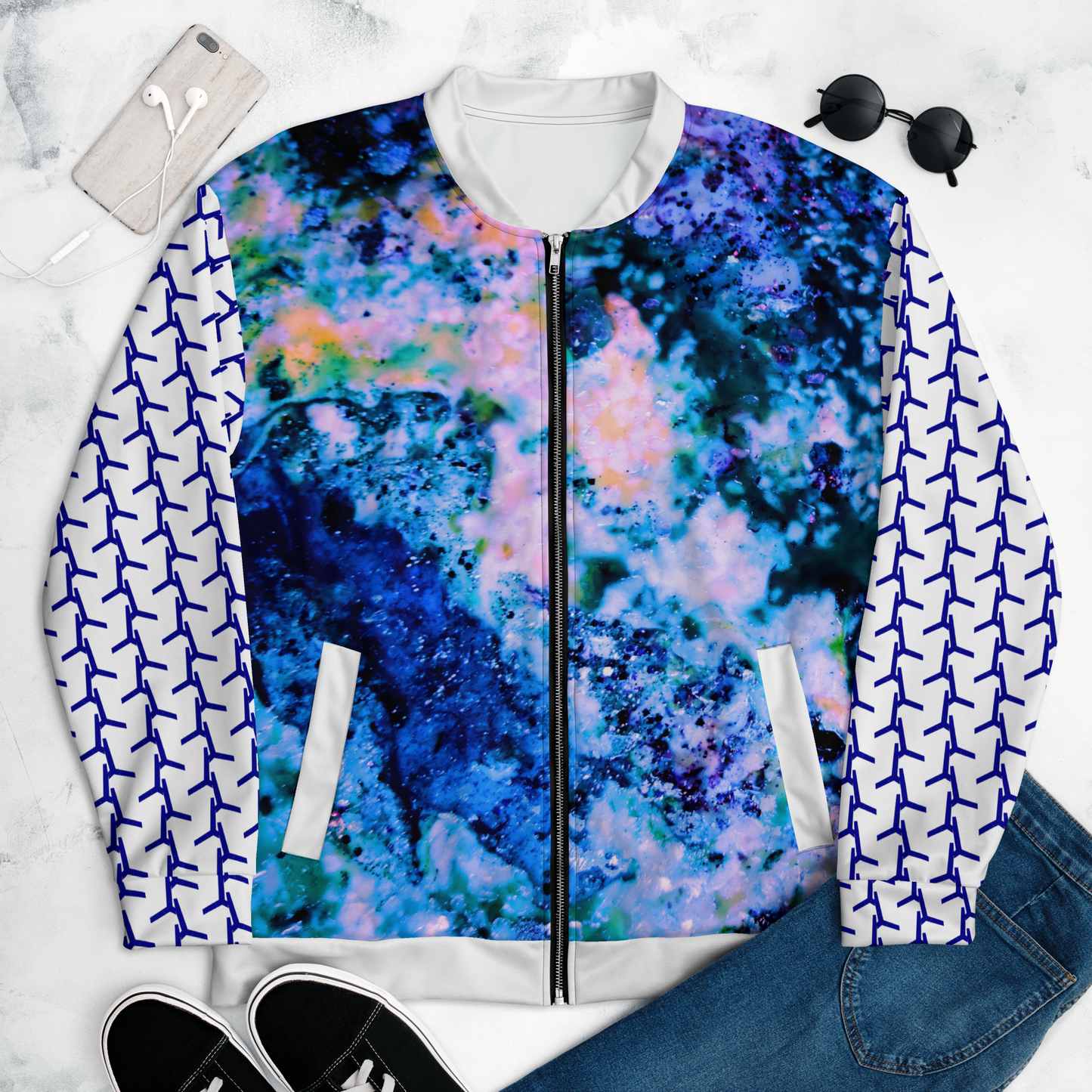 Entizen Bomber Jacket Blue Thread Coral