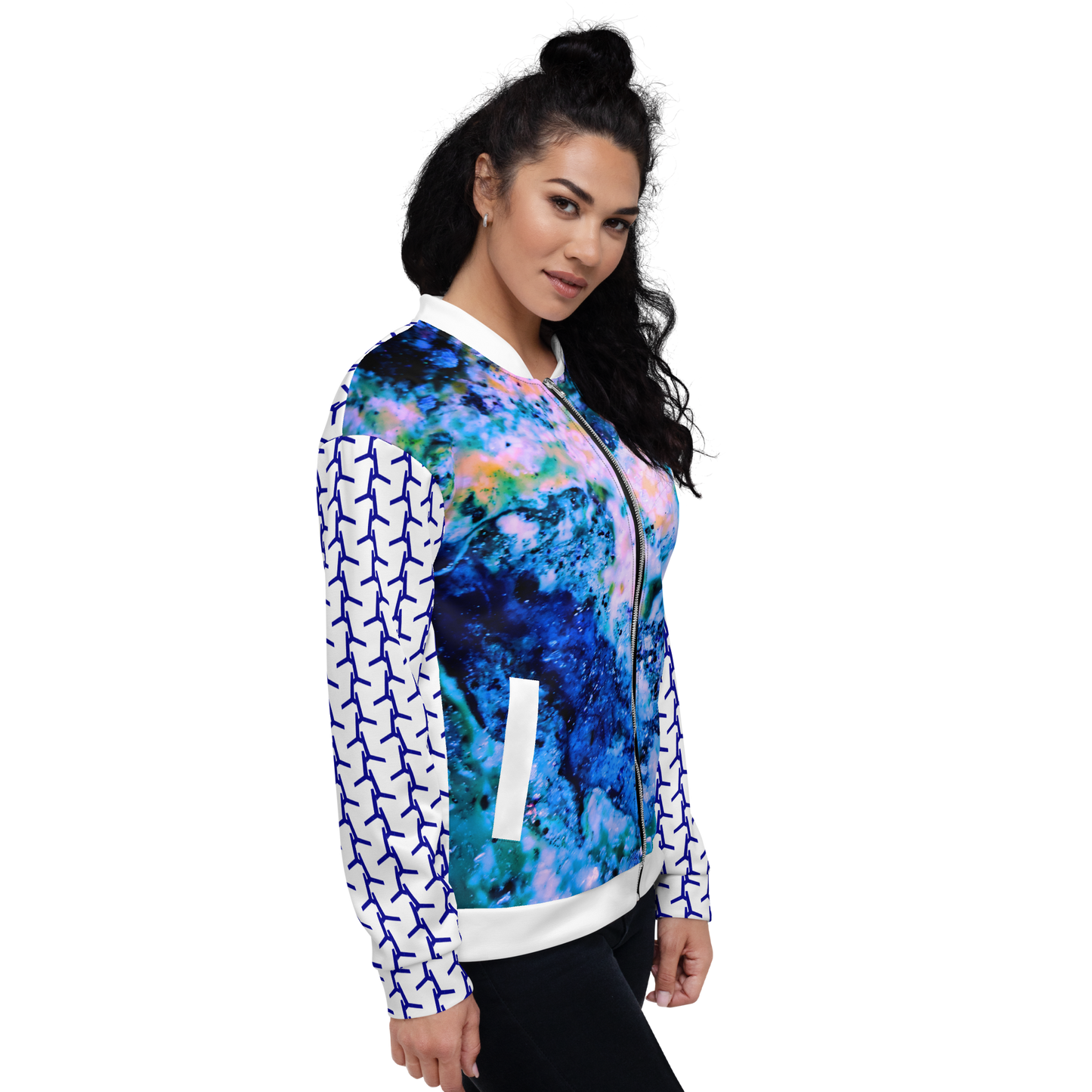 Entizen Bomber Jacket Blue Thread Coral