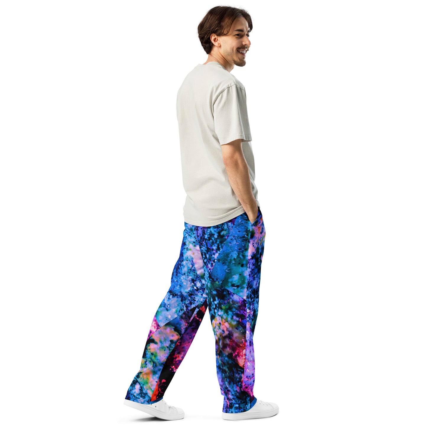 Rozeni Wide-Leg Joggers Coral Blue Art