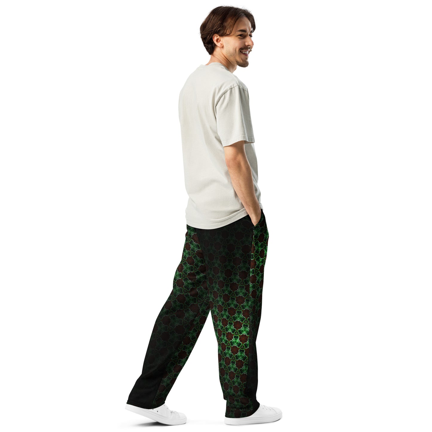 Green Art Wide-Leg Joggers Black