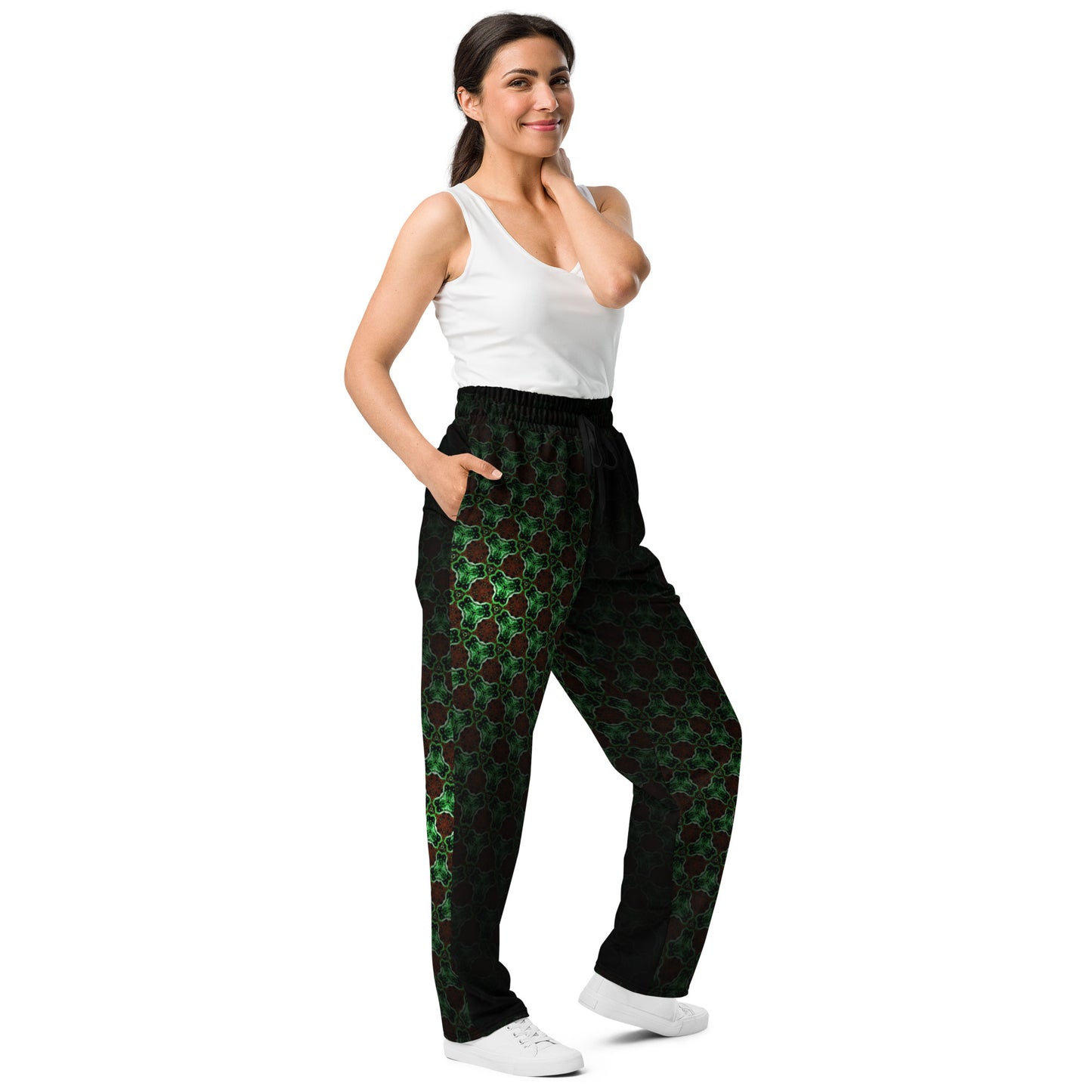Green Art Wide-Leg Joggers Black