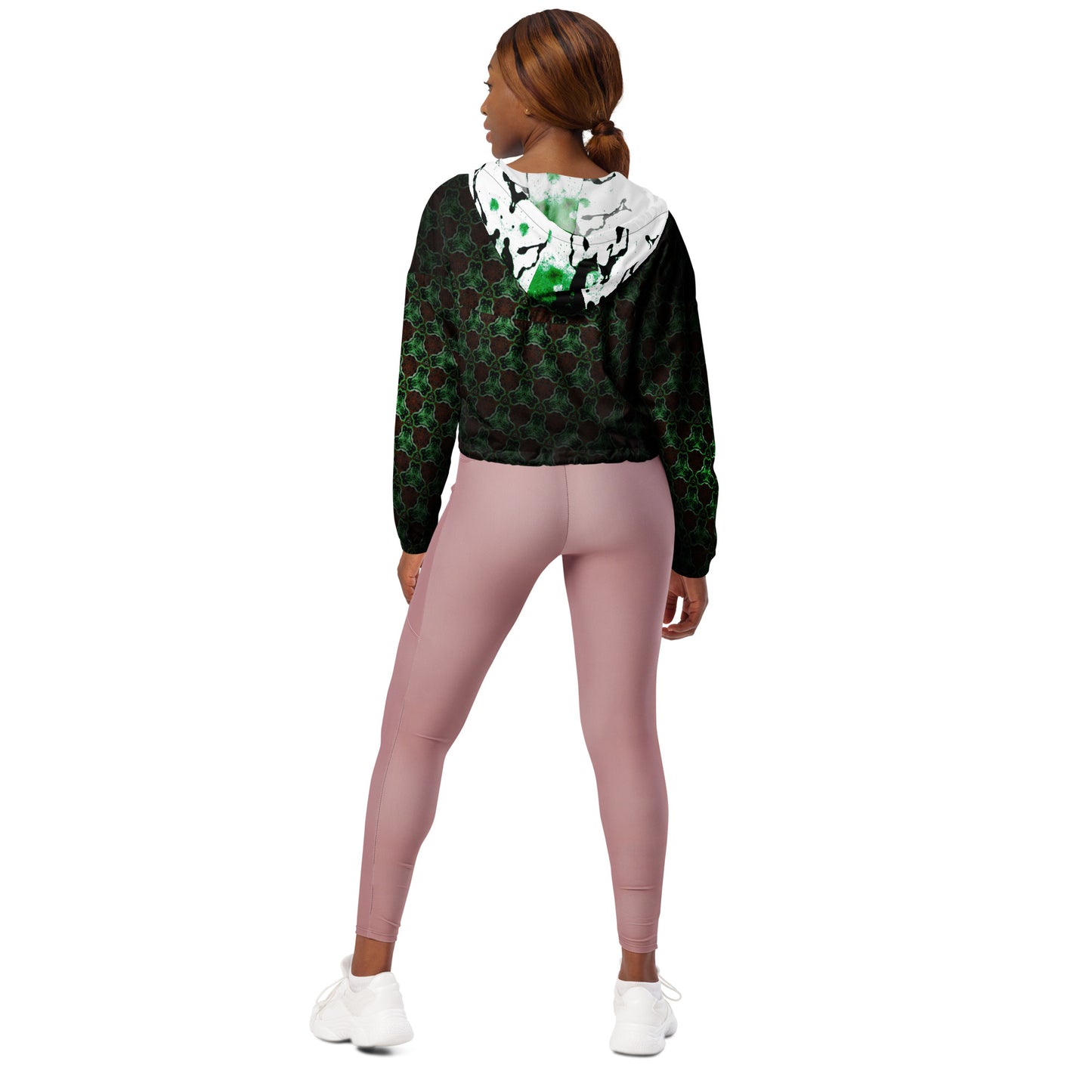 Entizen Green Art Cropped Windbreaker White Hood