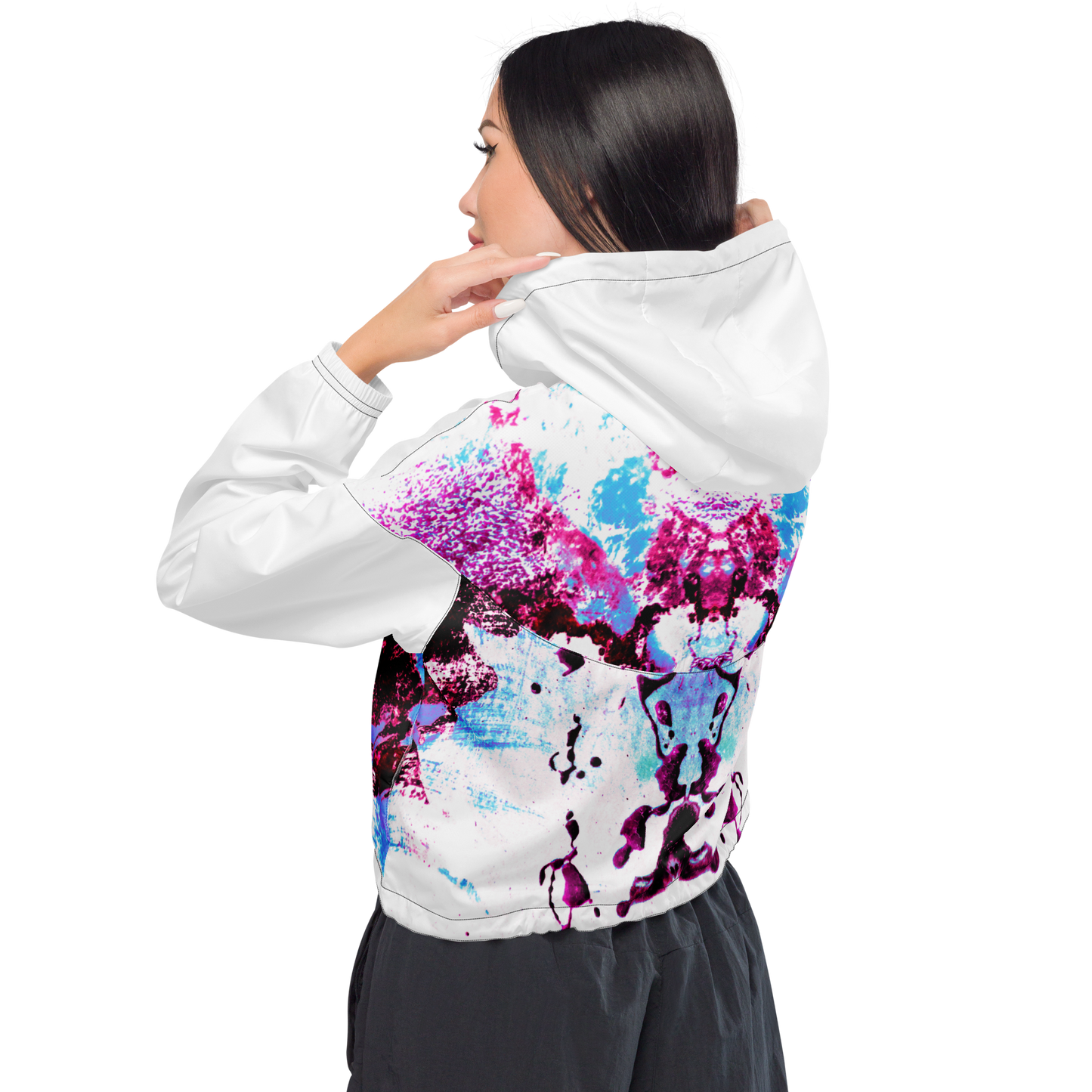 Entizen Cotton Pink Cropped Windbreaker White Sleeve