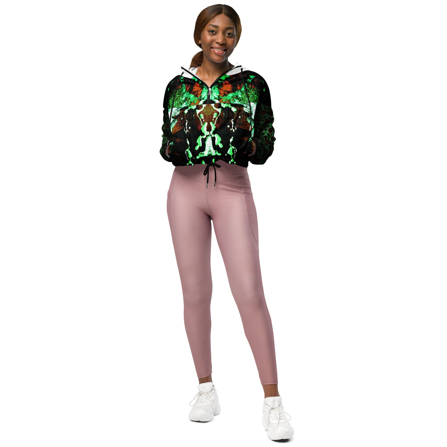 Entizen Green Art Cropped Windbreaker White Hood