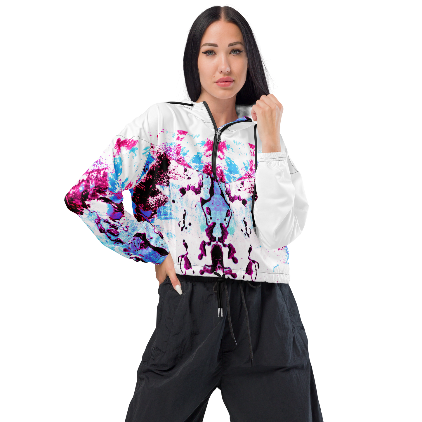 Entizen Cotton Pink Cropped Windbreaker White Sleeve