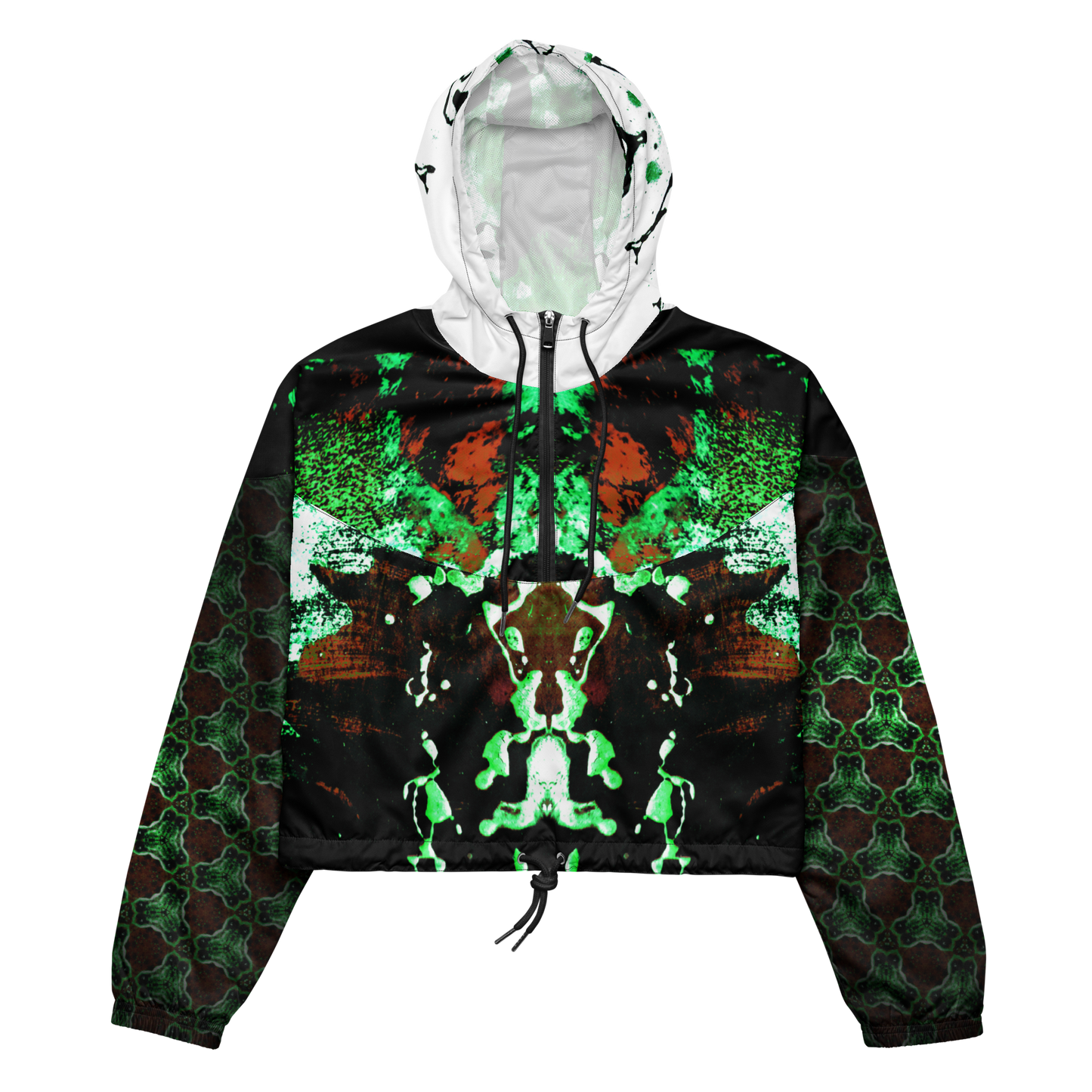 Entizen Green Art Cropped Windbreaker White Hood