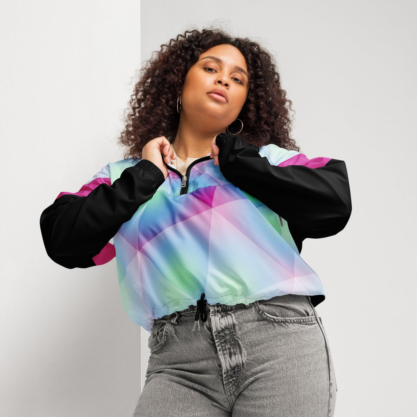 ENTIZEN Blue Green Tri Cropped Windbreaker