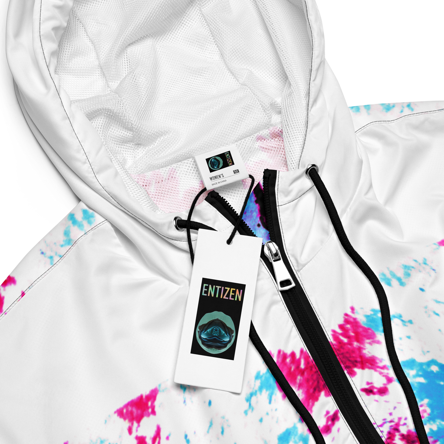 Entizen Cotton Pink Cropped Windbreaker White Sleeve