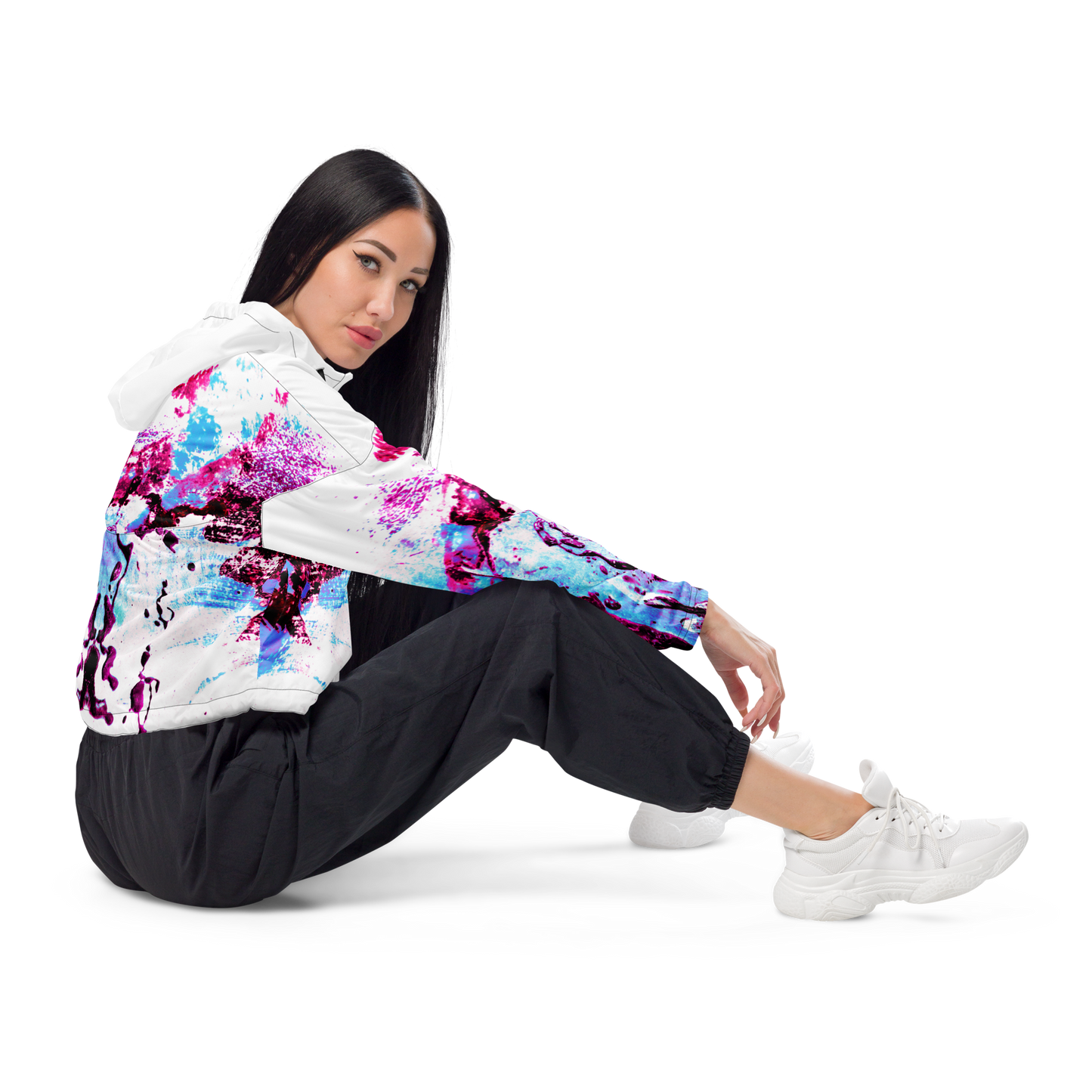 Entizen Cotton Pink Cropped Windbreaker White Sleeve