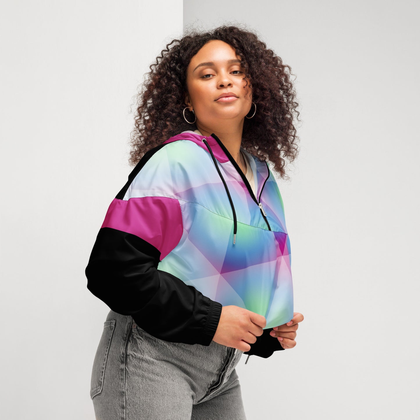 ENTIZEN Blue Green Tri Cropped Windbreaker