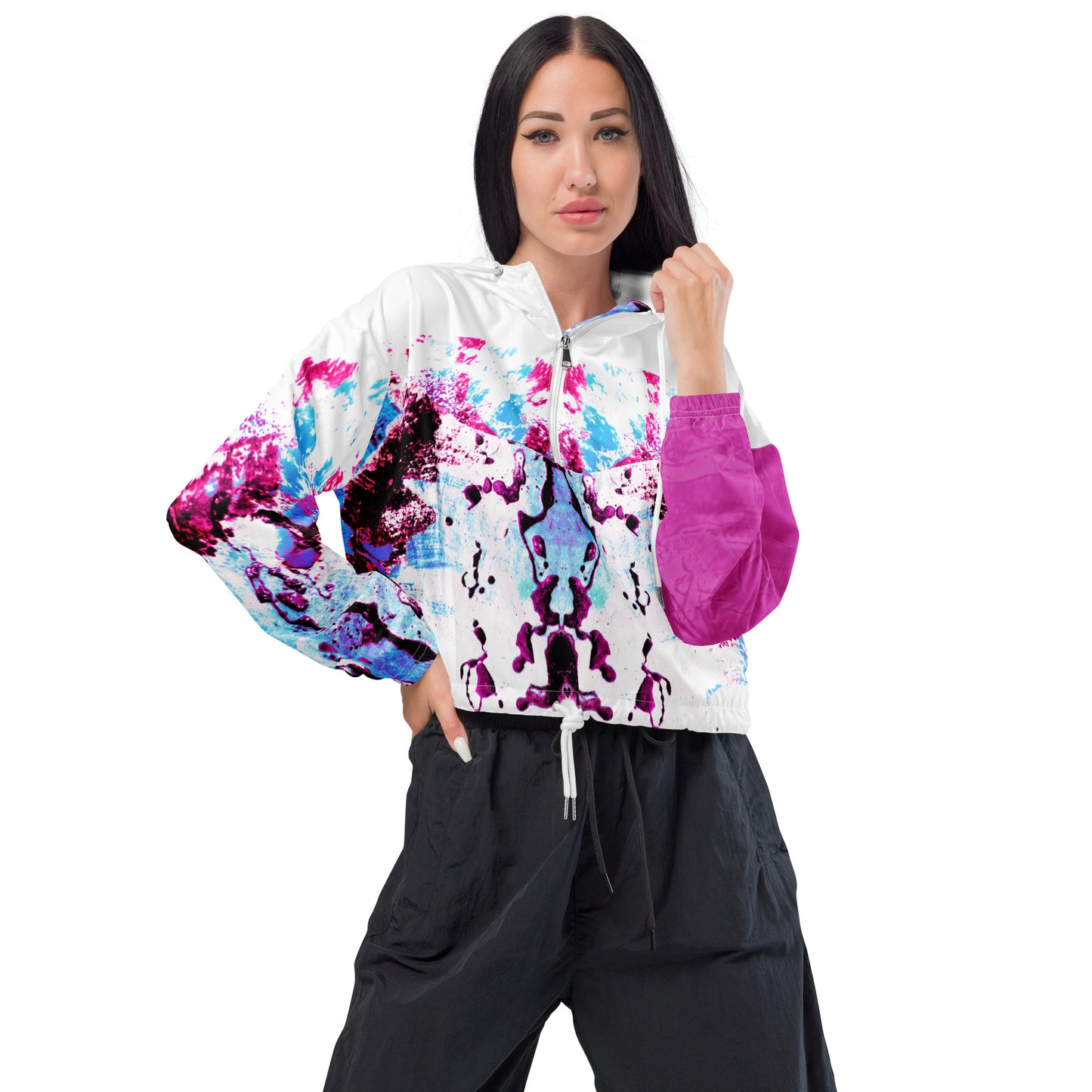 Entizen Cotton Pink Cropped Windbreaker Fuchsia Sleeve
