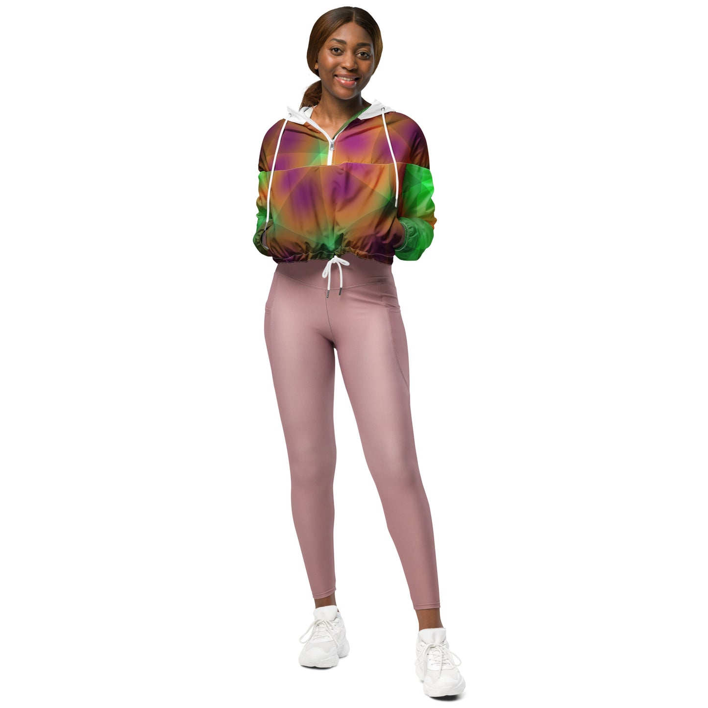 Women’s cropped windbreaker Burgundy,Green and Orange