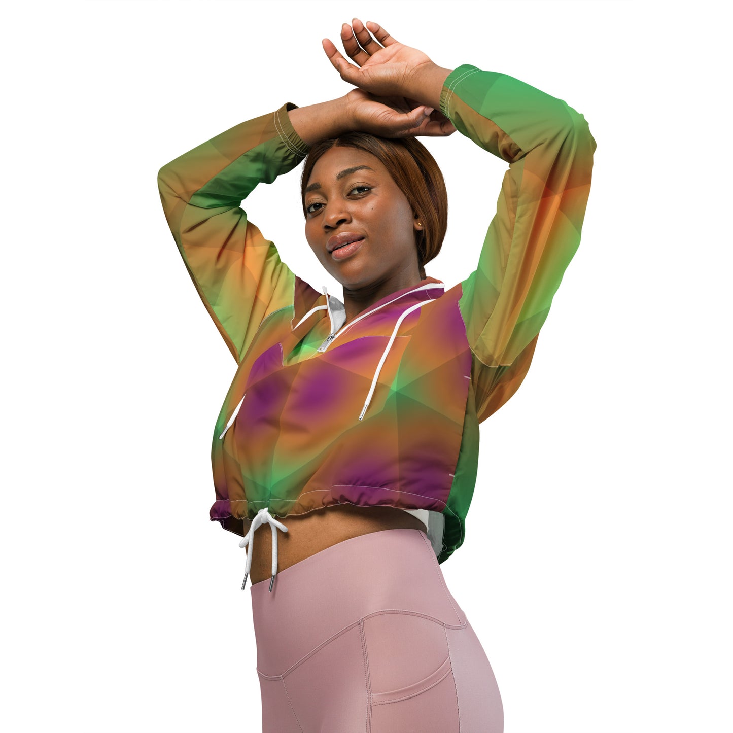 Women’s cropped windbreaker Burgundy,Green and Orange
