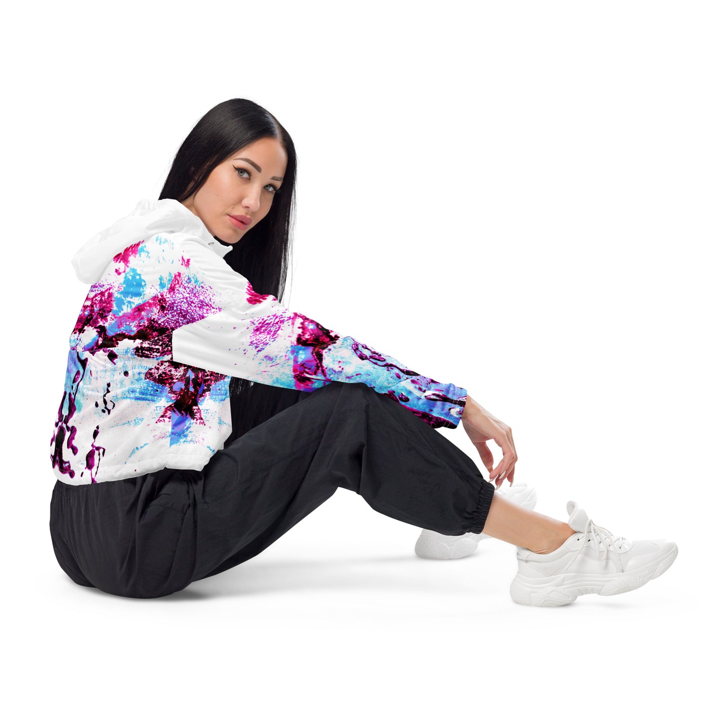 Entizen Cotton Pink Cropped Windbreaker Fuchsia Sleeve