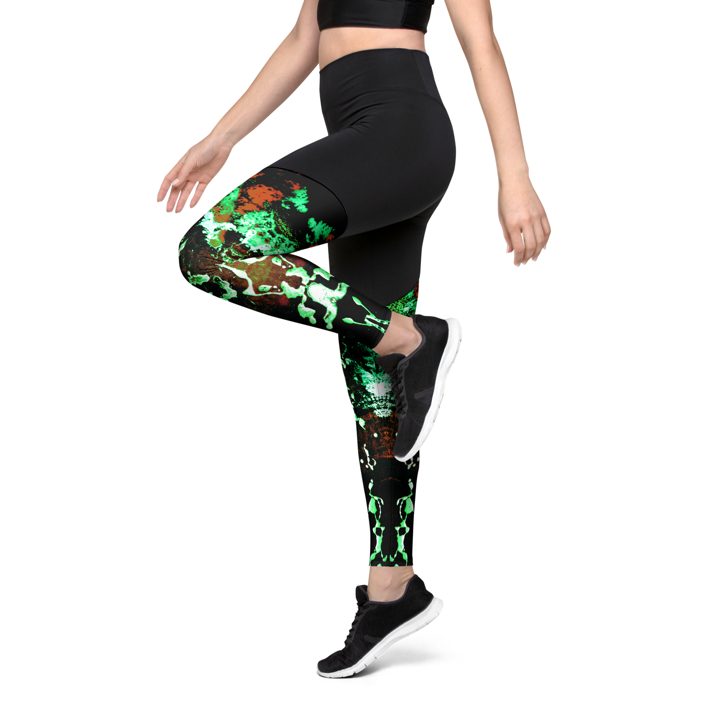 Entizen Green Art Sports Leggings Black