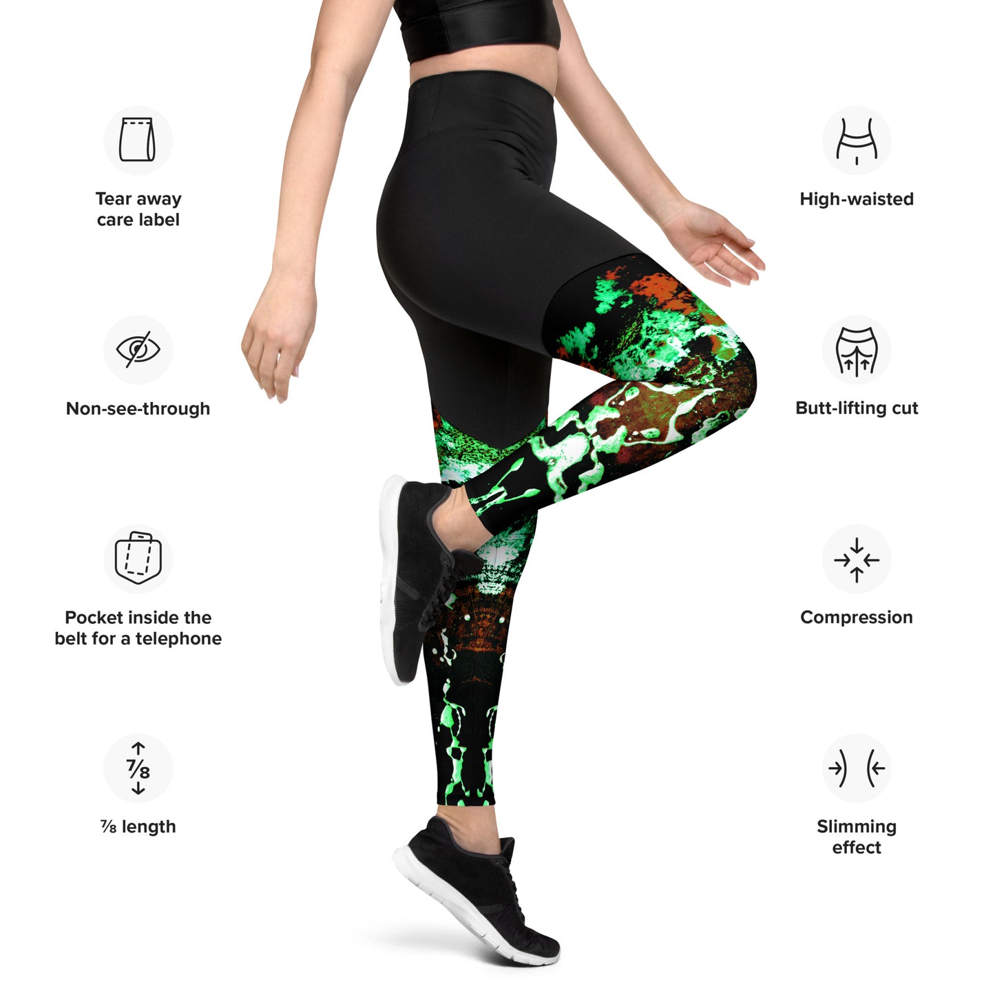 Entizen Green Art Sports Leggings Black