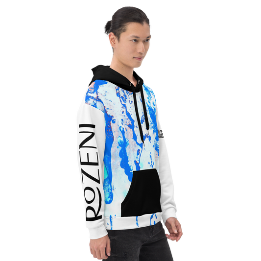 Rozeni Brand Unisex Hoodie Blue & White Black Hood